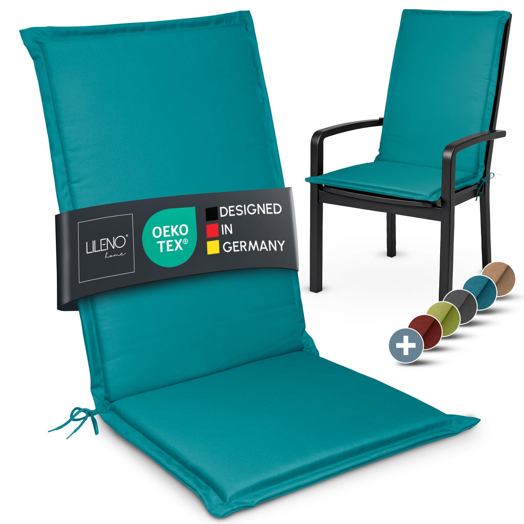 LILENO HOME Gartenstuhl Auflagen [1er Set - Hochlehner] in Petrol - Bequeme Liegen als Sitzauflagen