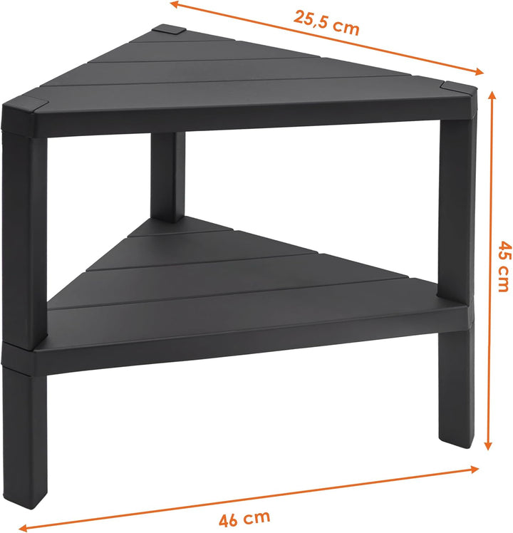 Spetebo Kunststoff Beistelltisch dreieckig in anthrazit - 46 x 45 cm - Eckregal klein mit 2 Ablagen
