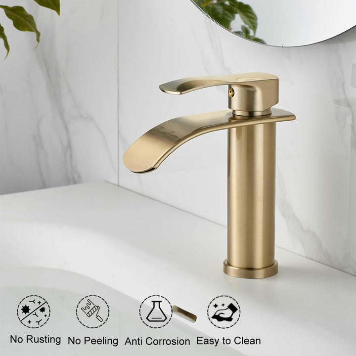 Beelee Einloch-Einhebel Wasserfall Waschtischarmatur mit G3/8" Kalt- und Warmwasseranschluss, Gebürs