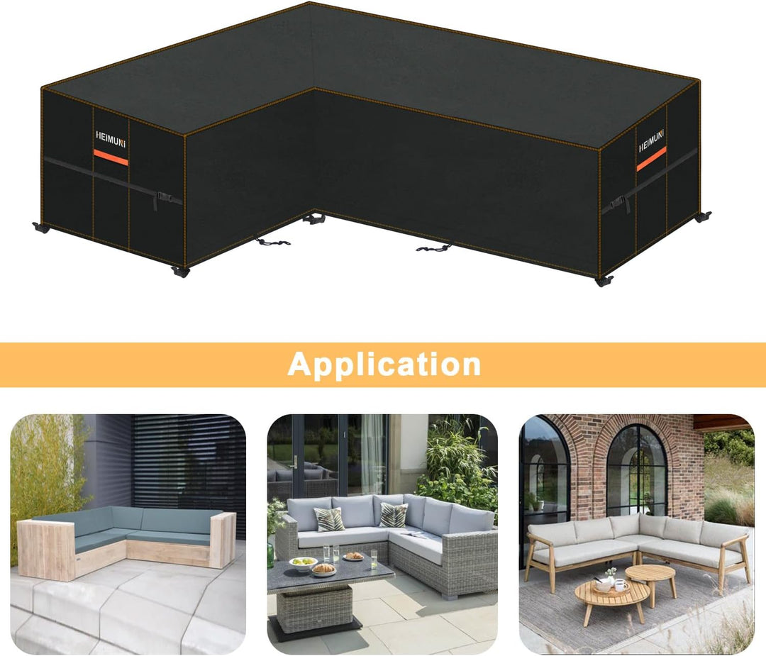 Gartenmöbel Abdeckung für L-Form Sofas Wasserdicht Ecksofa Abdeckplane mit Belüftungsöffnungen, Wind