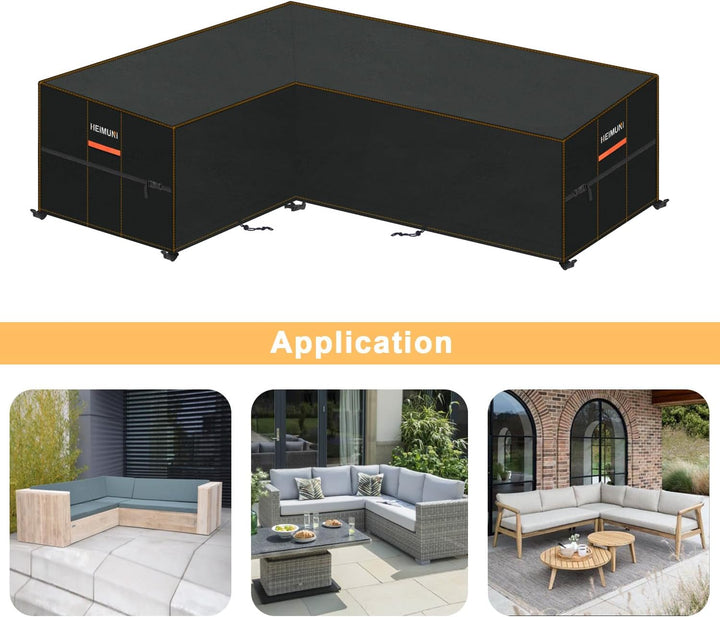 Gartenmöbel Abdeckung für L-Form Sofas Wasserdicht Ecksofa Abdeckplane mit Belüftungsöffnungen, Wind