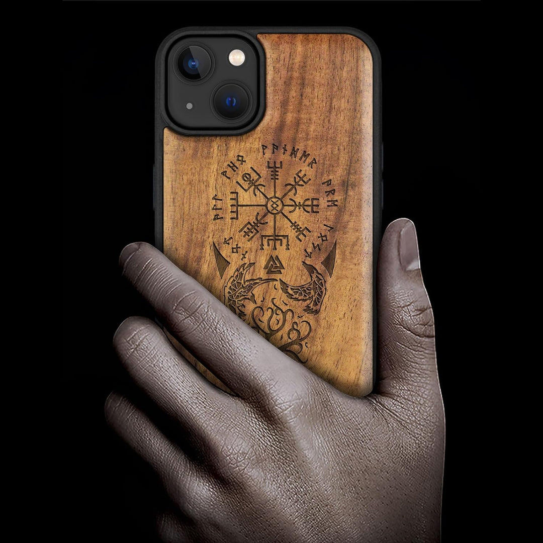 Carveit Holz Handyhülle für iPhone 15 Plus hülle, Kompatibel mit Magsafe Silikon Stossfeste Cover, M