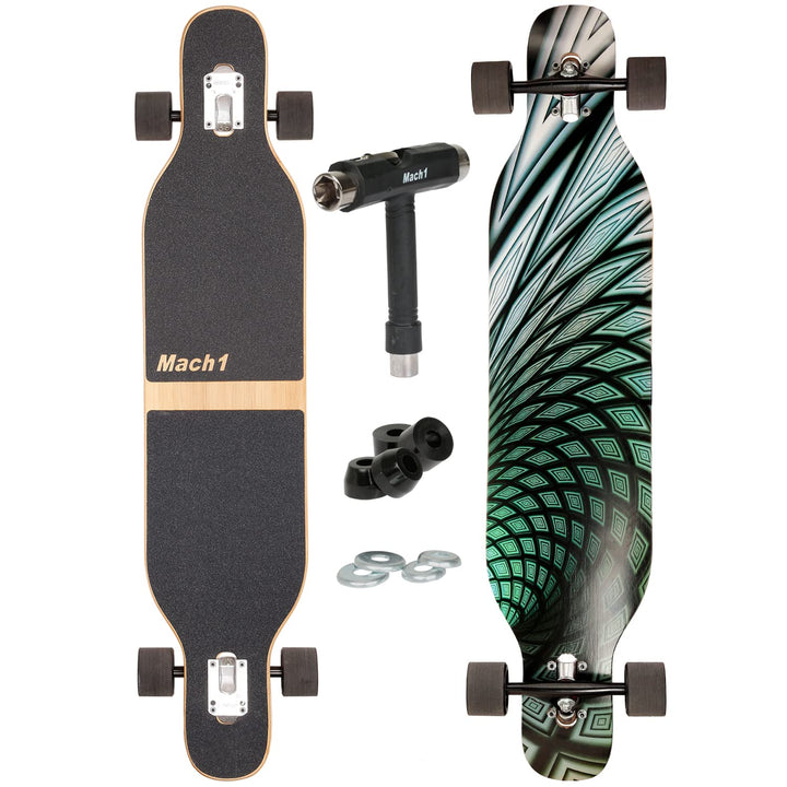 FunTomia Longboard mit 3 Flex Stufen Drop Through Cruiser Komplettboard Mach1 Speed Kugellager T-Too