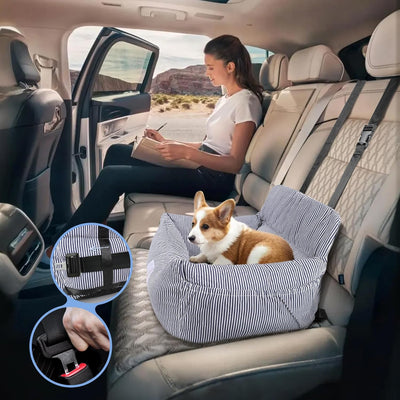 CALIYO Hunde Autositz, Sicherheitsgurt - Waschbarer Autositz Hund in Blau/Weiss für Kleine, Mittlere