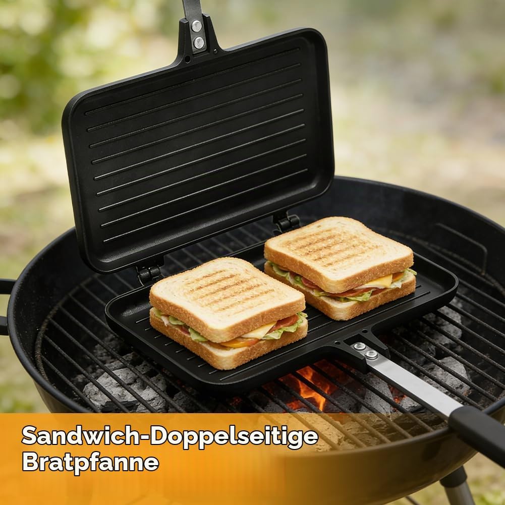 Bratpfanne Doppelseitig, Doppelpfanne Toastpfanne mit Hitzebeständigem Griff Antihaftbeschichtete To