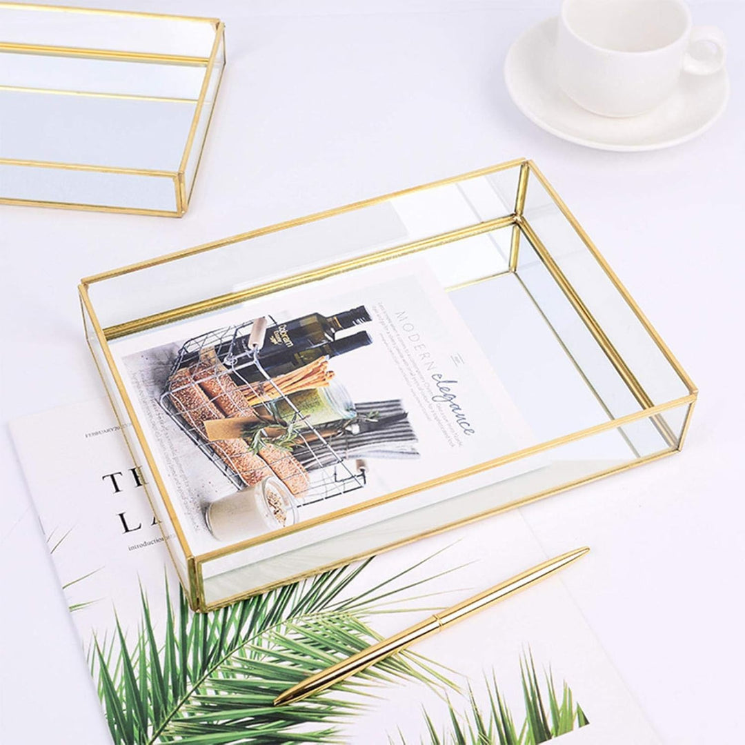 Yosoo Health Gear Elegante Glas Aufbewahrungsbox, Vintage Design, Gold Metallrahmen, Schmuck und Kos