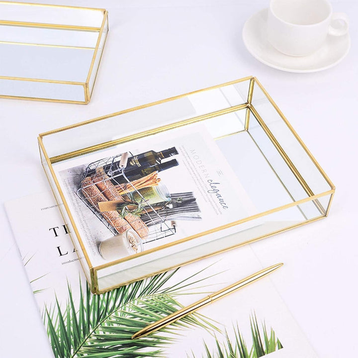 Yosoo Health Gear Elegante Glas Aufbewahrungsbox, Vintage Design, Gold Metallrahmen, Schmuck und Kos