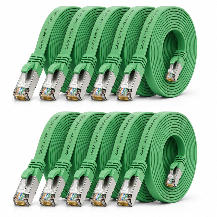 3m - grün - 10 Stück CAT.7 Gigabit Ethernet LAN Flachband Flachbandkabel (RJ45) Netzwerkkabel Rohkab