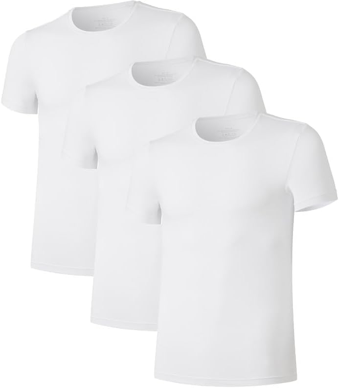 COLORFULLEAF 3/5er Pack Bambus Rundhals T-Shirt Herren Stretch Unterziehshirt Männer Einfarbig Busin