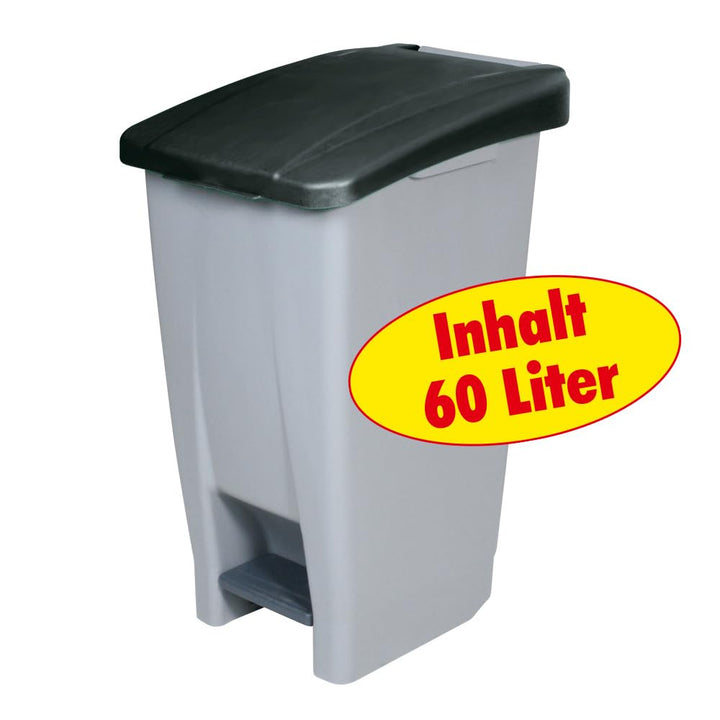 BRB Tretabfalleimer mit Rollen, Inhalt 60 Liter, HxBxT 700x380x490 mm (grau/schwarz), grau/schwarz