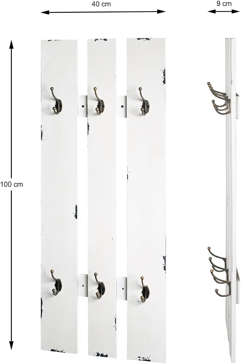 HAKU Möbel Wandgarderobe, MDF, weiss, B 40 x T 9 x H 100 cm Weiss 40 x 9 x 100 cm, Weiss 40 x 9 x 10