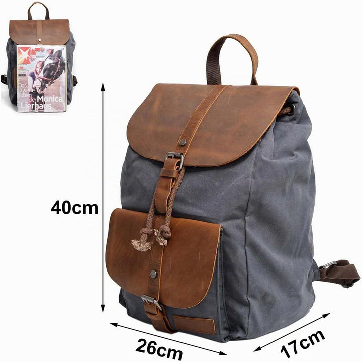 Neuleben Vintage Wasserdicht Rucksack Daypack aus Canvas Leder Damen Herren für Reise Outdoor Schule