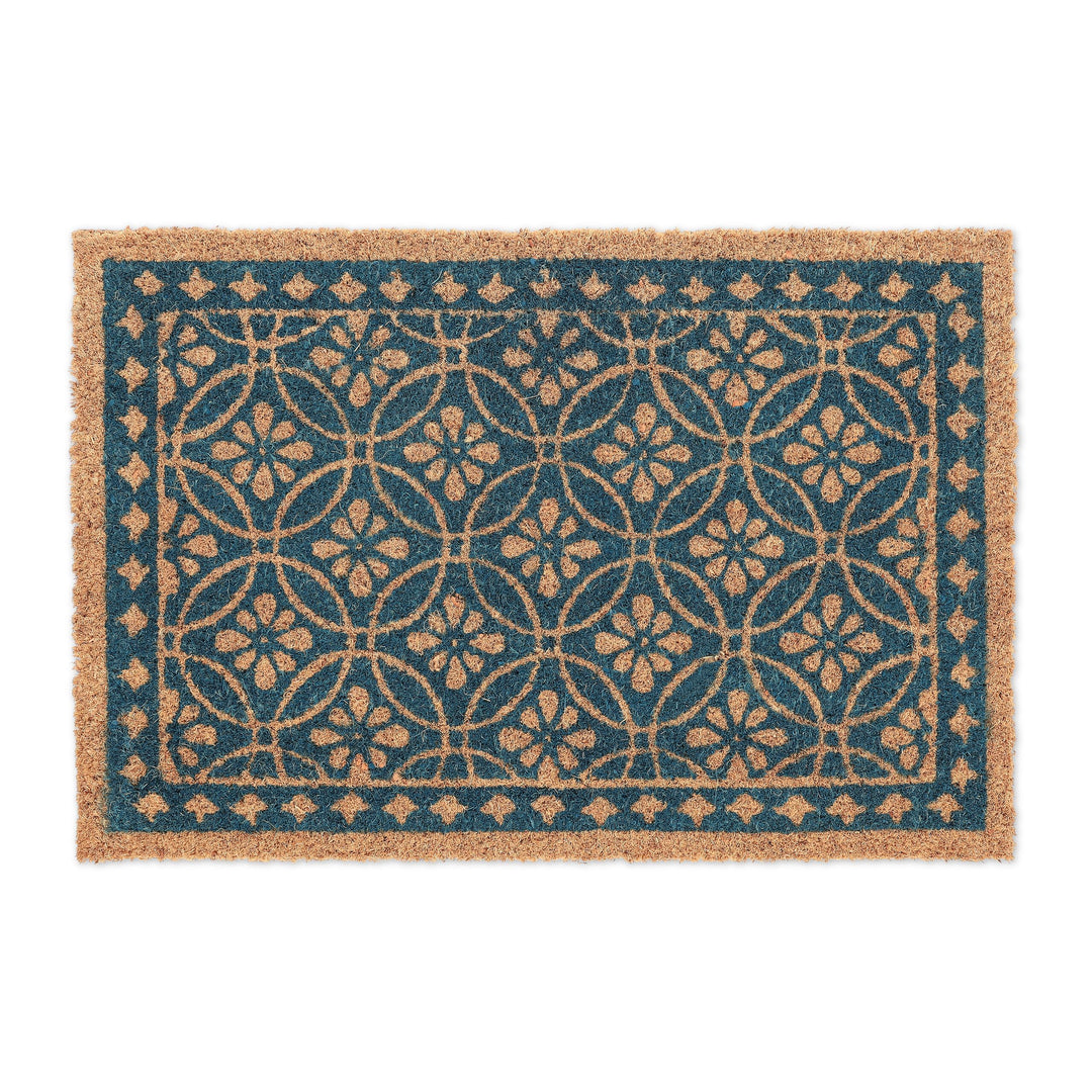 Relaxdays Fussmatte aus Kokos, florales Design, Türmatte aussen & innen, gummierte Kokosmatte 60x40