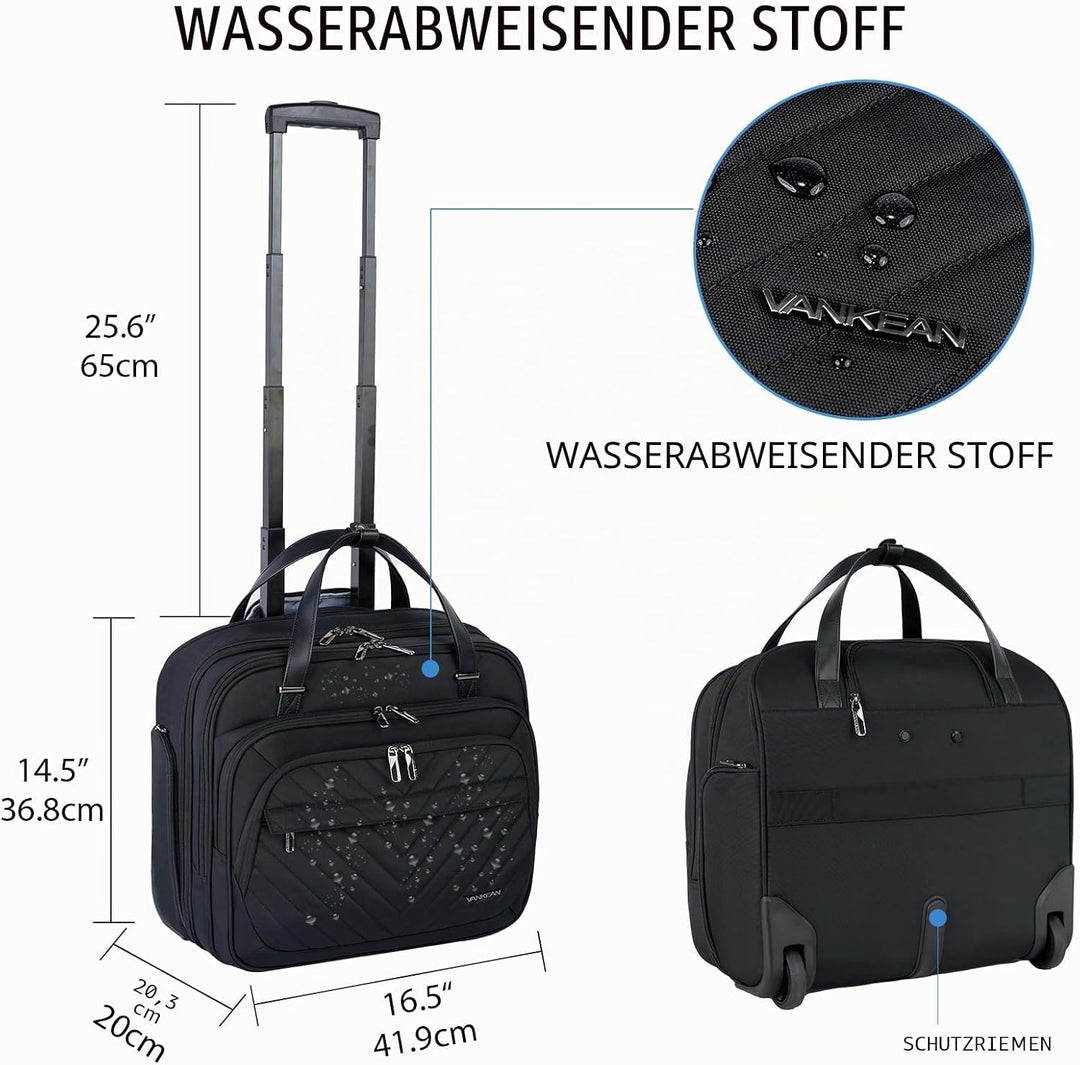 VANKEAN Rollende Laptoptasche Frauen mit Rädern, passend für bis zu 15,6 Zoll Rollende Aktentasche W