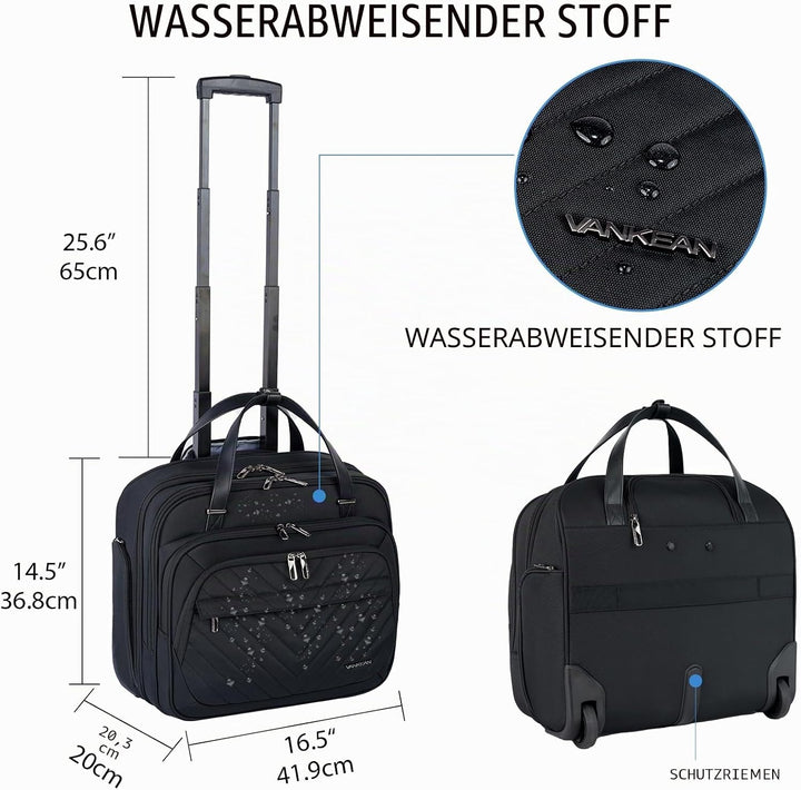 VANKEAN Rollende Laptoptasche Frauen mit Rädern, passend für bis zu 15,6 Zoll Rollende Aktentasche W