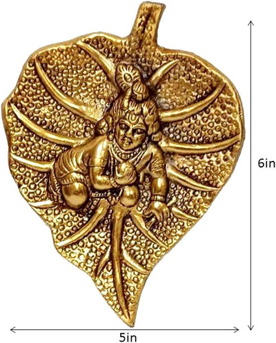 Purpledip Metal Leaf Krishna Laddoo Gopal, Golden (10186A)