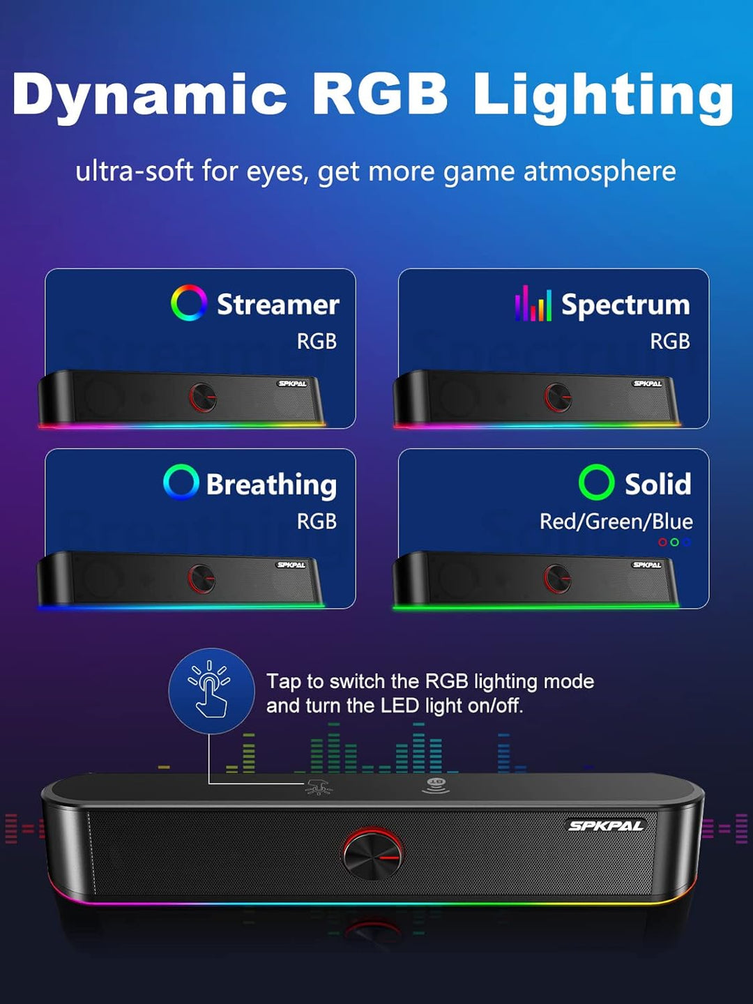 Soundbar für TV,SPKPAL10W Pc Lautsprecher soundbar mit Surround Stereo Audio Buntes RGB Licht USB äh