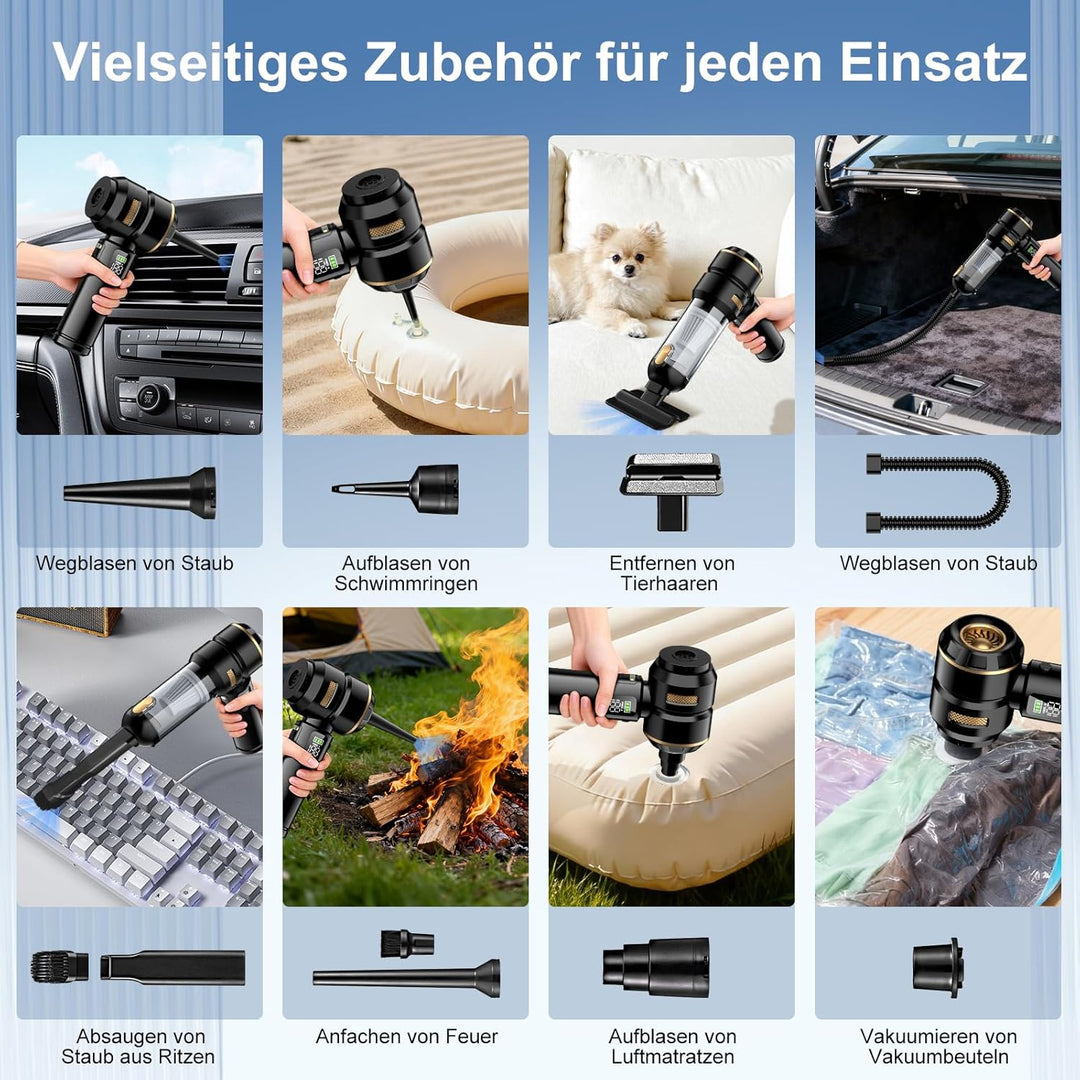 Handstaubsauger Akku 4-in-1, 32000Pa Auto Staubsauger Stark, Handstaubsauger Auto, LCD Display Autos