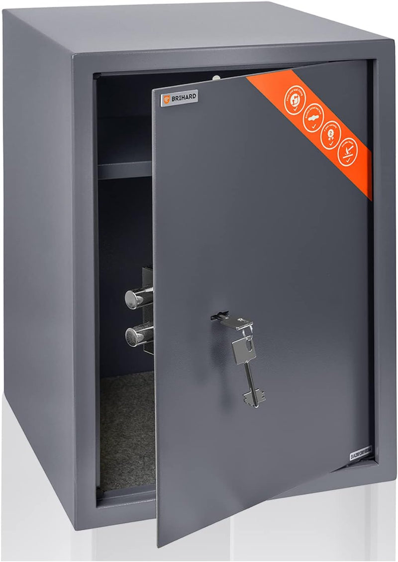 Brihard Business XL Tresor Safe mit Schlüssel-Schloss, 50x35x36cm (HxWxD), Titan Grau Business XL (5