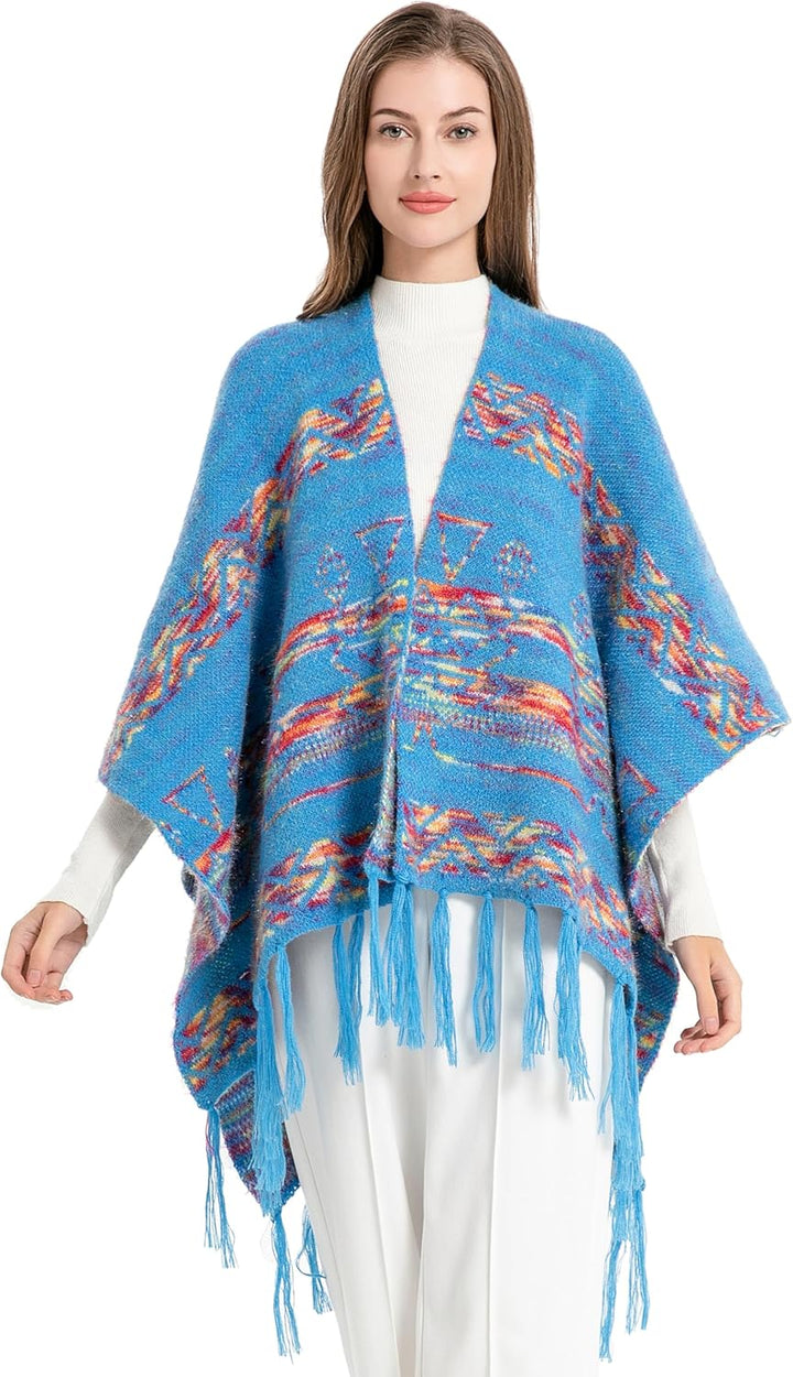 ZLYC Damen Herbst Winter Kaschmir Poncho Capes Retro Strick Cardigans mit Fransen Einheitsgrösse Mus