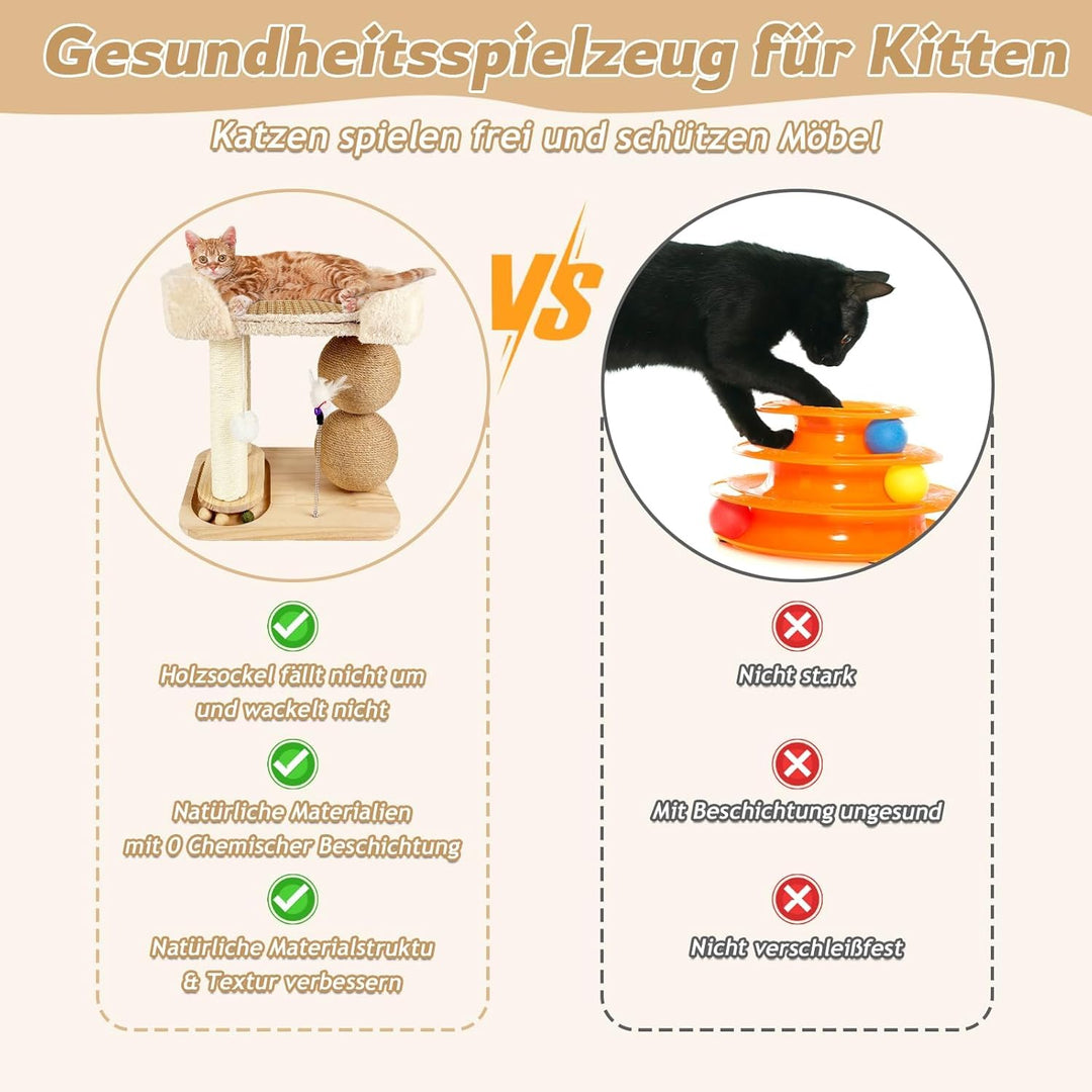 Interaktives Katzenspielzeug Aus Holz 6 in 1 Katzenmöbel mit Hängenden Kugeln, Drehbar Smart Track B