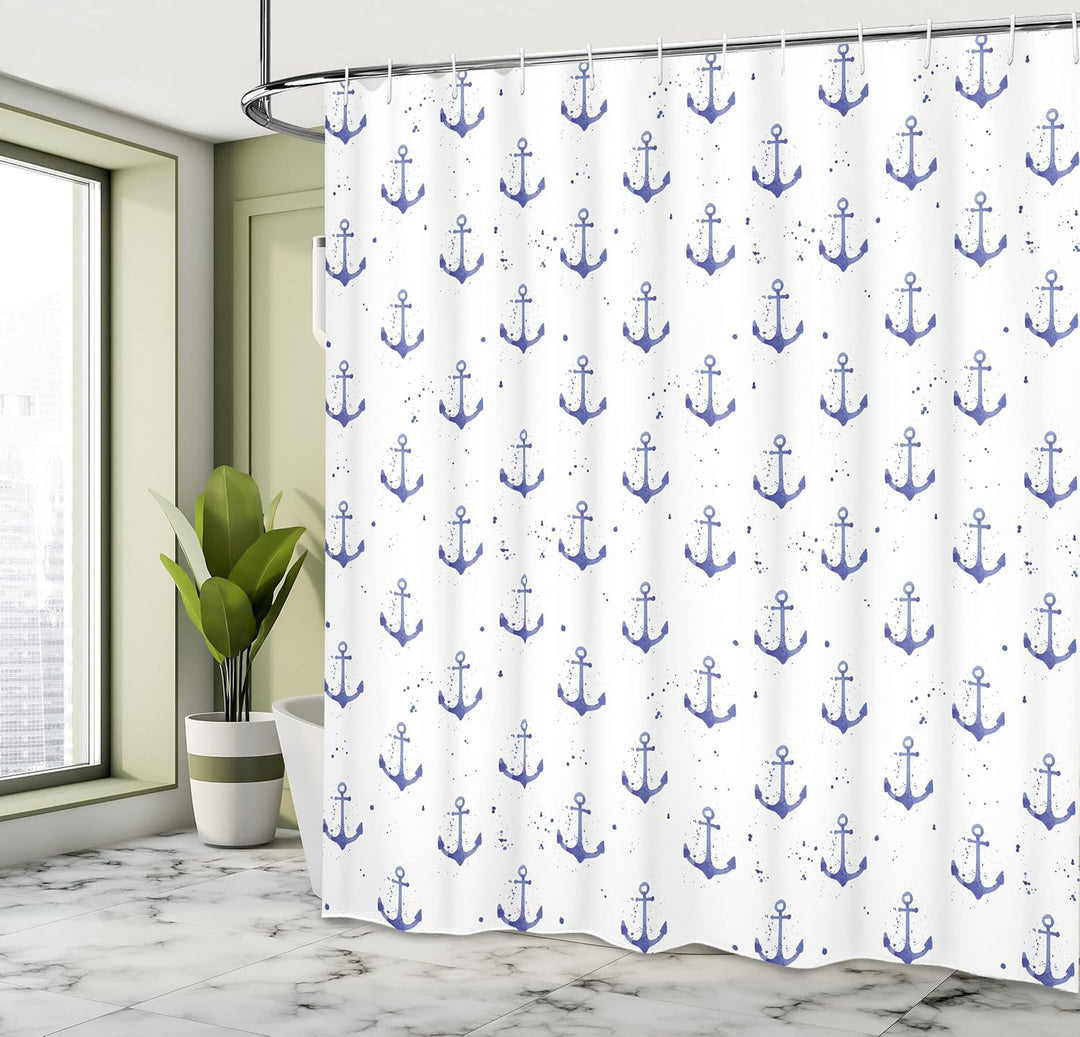 ABAKUHAUS Anker Duschvorhang, Aquarelle Meer, Stoffliches Gewebe Badezimmerdekorationsset mit Haken,