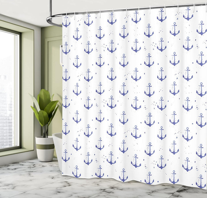 ABAKUHAUS Anker Duschvorhang, Aquarelle Meer, Stoffliches Gewebe Badezimmerdekorationsset mit Haken,