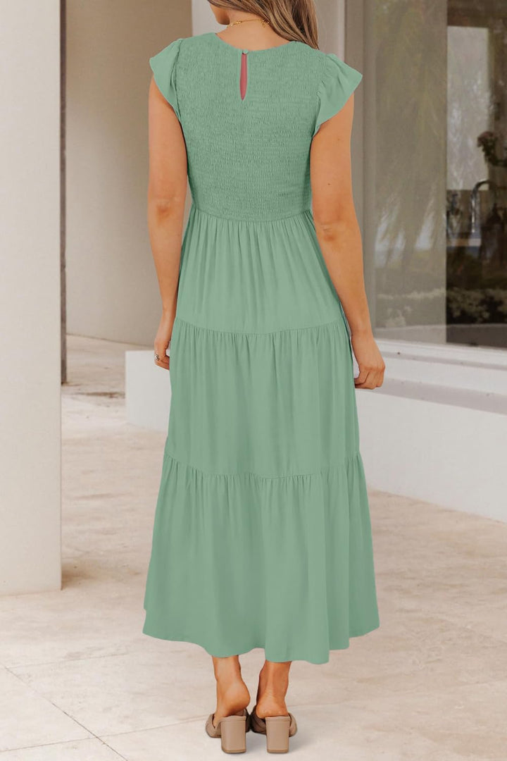 Damen Sommerkleid A Linie Kleider Kurzarm Kleid Midi Freizeitkleid S Hellgrün, S Hellgrün