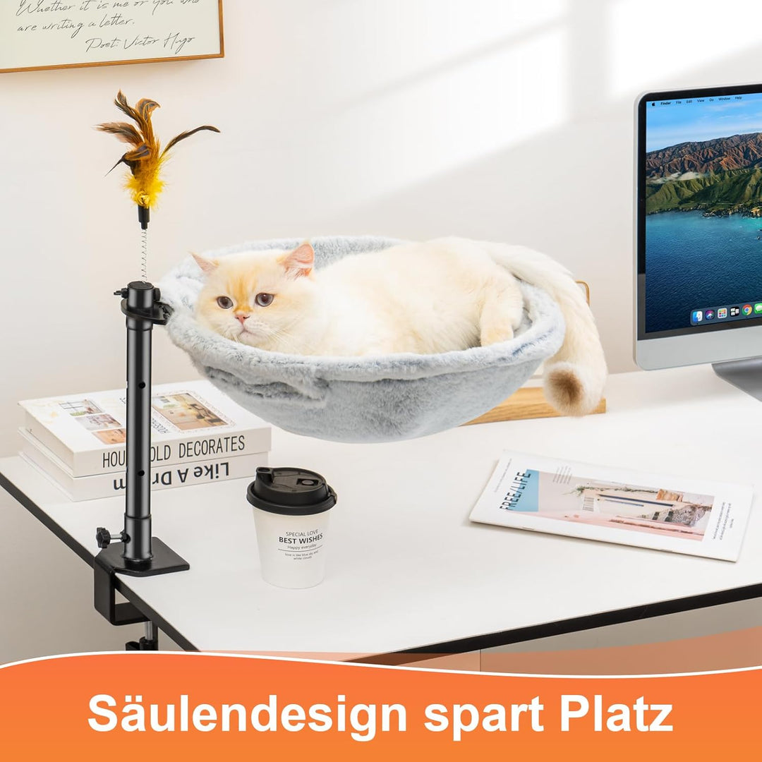 Uross Katzenbett für Schreibtisch - 360° drehbar & höhenverstellbar, weiches Katzenhängematte mit 2