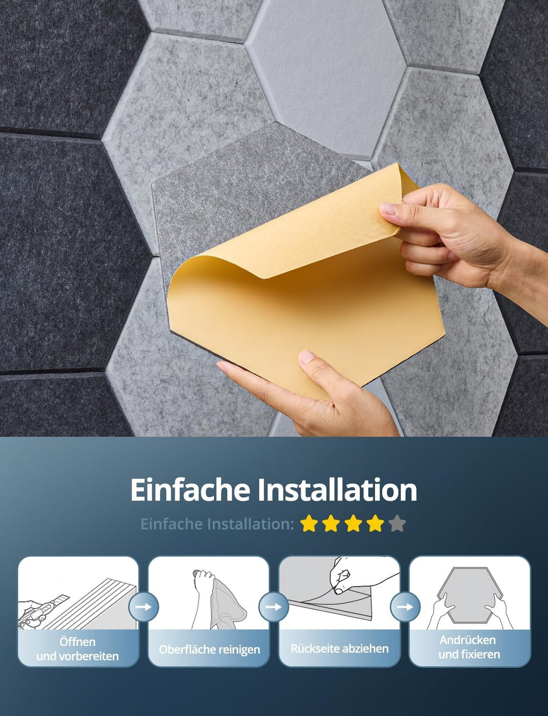 Hexagon Akustikplatten Selbstklebend, 12 Stück Hohe Dichte Schallabsorber Wand für Decken-/Tür-/Wand