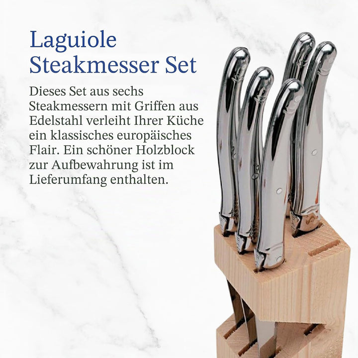 Jean Dubost Laguiole 16572 Messerblock, mit 6 Steakmessern aus Edelstahl