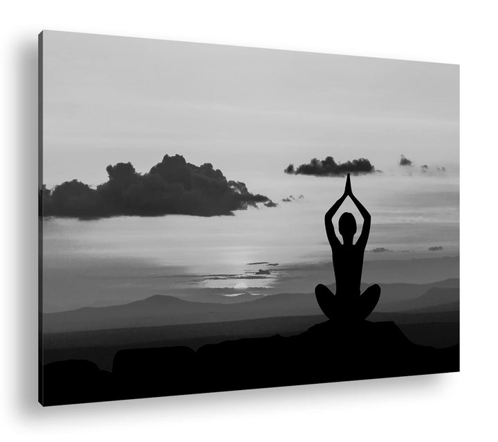 deyoli Yoga Meditation am Meer Format: 80x60 Effekt: Schwarz&amp;Weiss als Leinwandbild, Motiv fertig ge