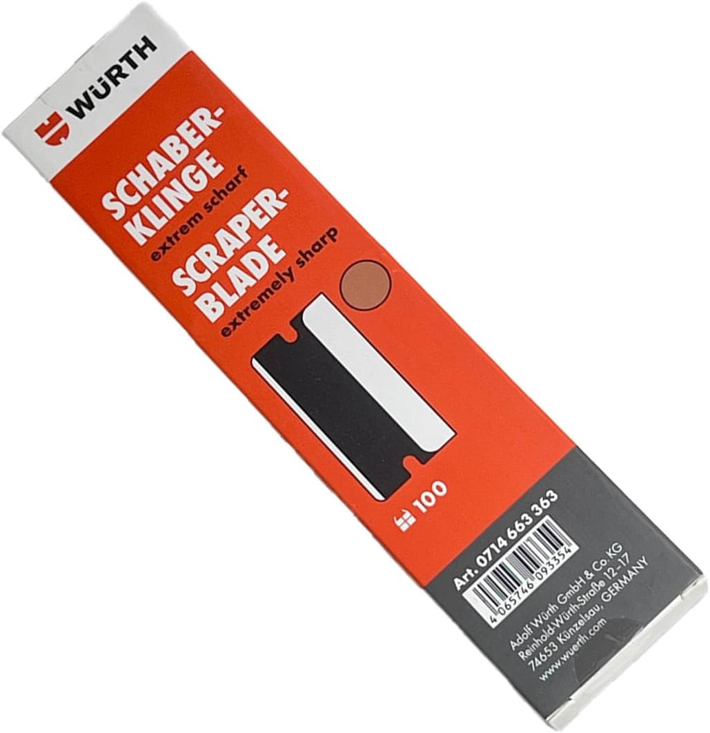 Würth 100x Schaberklingen extrem scharf schwarz für Würth Klingenschaber zum Entfernen von Kleberest
