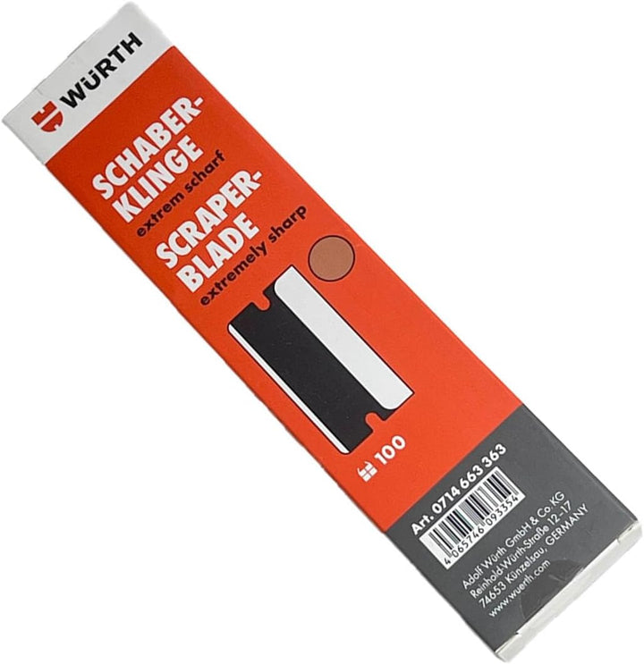 Würth 100x Schaberklingen extrem scharf schwarz für Würth Klingenschaber zum Entfernen von Kleberest