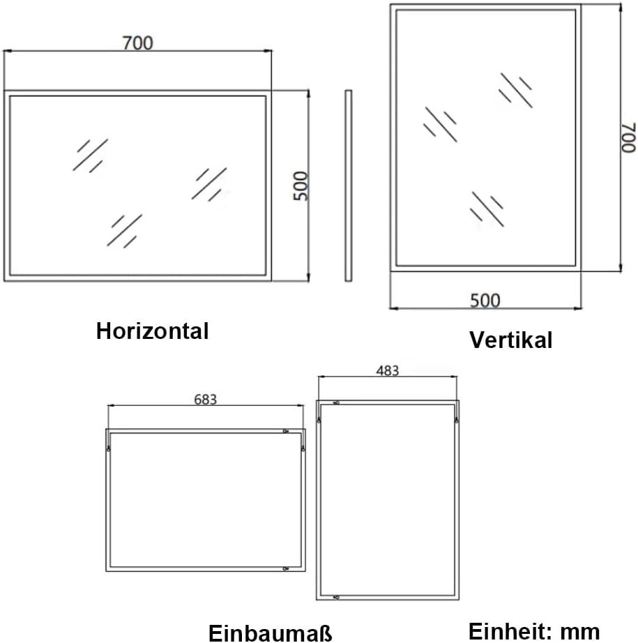 Boromal Badspiegel Schwarz 50x70cm Spiegel Schwarz Metallrahmen Vertikal/Horizontal Dekorative Wands