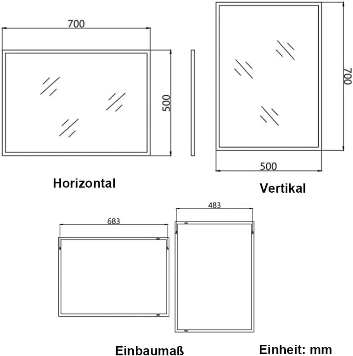 Boromal Badspiegel Schwarz 50x70cm Spiegel Schwarz Metallrahmen Vertikal/Horizontal Dekorative Wands