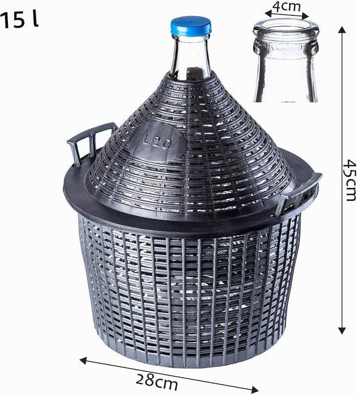 KADAX Glasballon-Set 15L, Gärballon mit Kunststoffkorb und Gärzubehör, Gummi-stopfen, Gärröhrchen, s