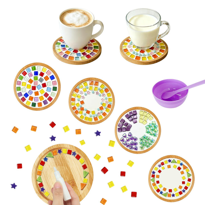 Suprbee 4 Stück Mosaik Bastelset, Diy Holz Mosaik Untersetzer Set, Mosaiksteine Zum Basteln Set, Wär
