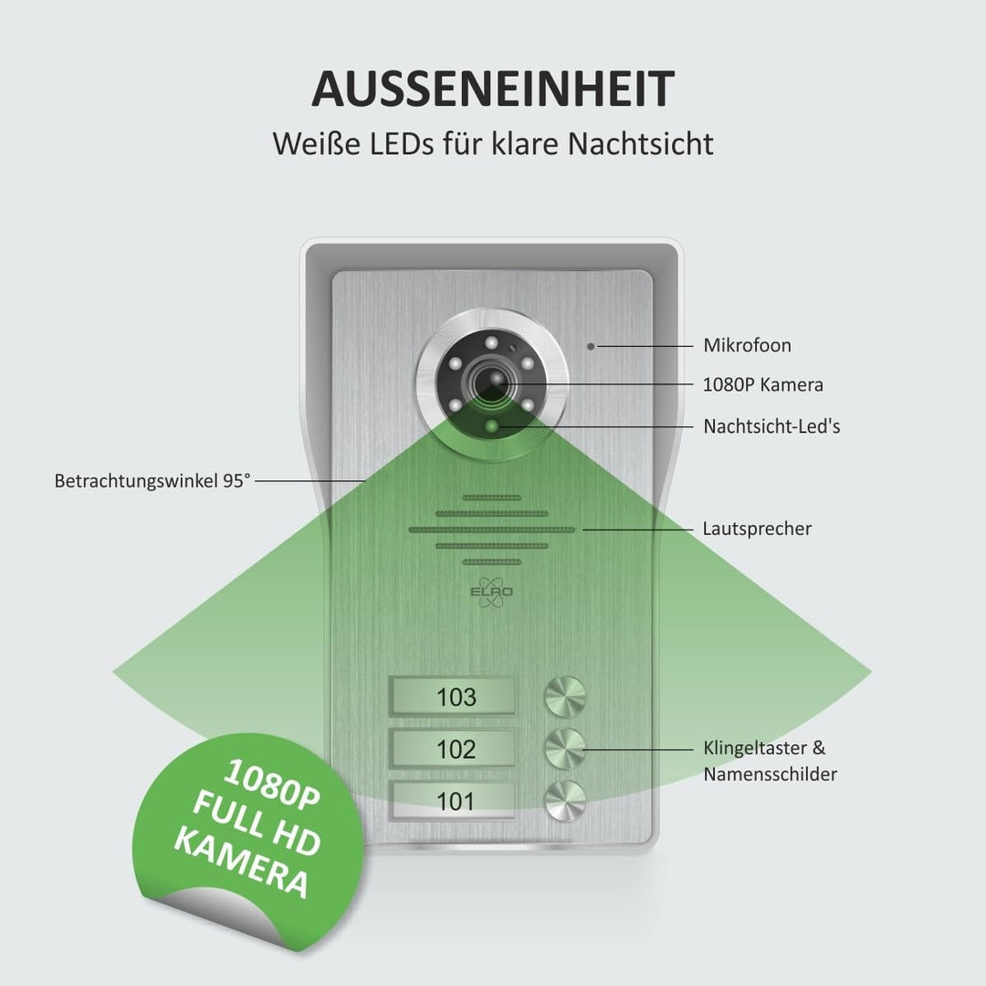 ELRO DV4000IP-3 WiFi-IP-Video-Türsprechanlage │ 3 Wohnungen │ 1080P Full-HD-Kamera mit Nachtsicht │