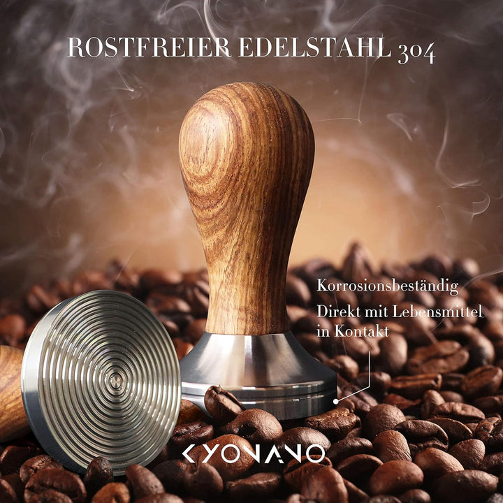 KYONANO Espresso Tamper 51 mm, Barista Set Mit Kaffee Tamper Aus Edelstahl und Echtholzgriff, Tamper