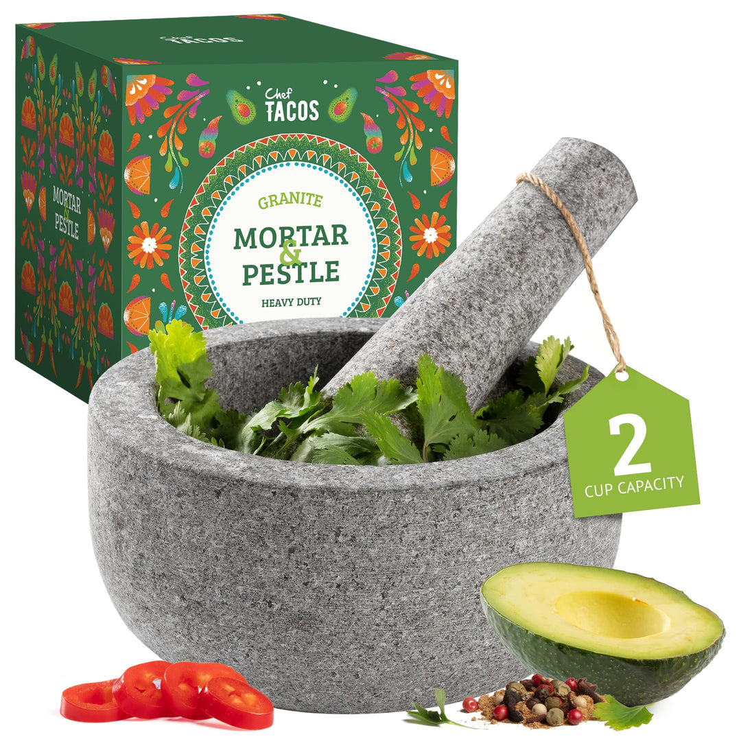 Chef Tacos Mörser – Mörser mit Stössel – Mörser mit Stössel Granit – Hochwertiger Granit Mörser - Ke
