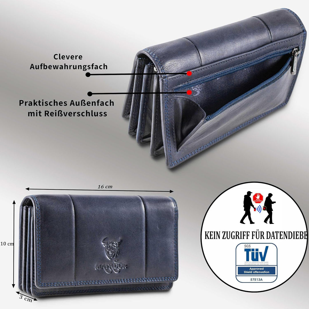 MATADOR Geldbörse Damen Rot Leder #VENEDIG mit edler Geschenkbox, Elegante Geldbörse Damen Mittelgro
