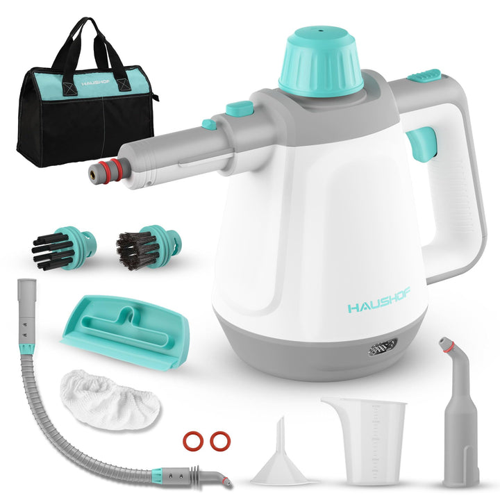 HAUSHOF Dampfreiniger Handgerät 450ml, 1200W Hand Dampfreiniger für alles mit 8 Zubehör, 3,0 bar Dam