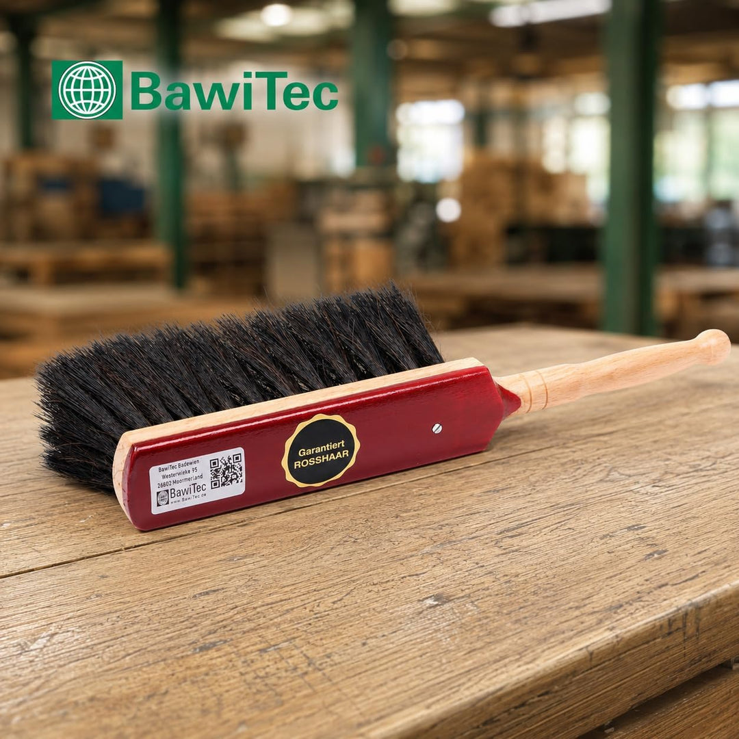 BawiTec Hochwertiger Handfeger Handbesen 29 cm lang Echt Rosshaar lackiert 2tlg. weich Garantiert Ro