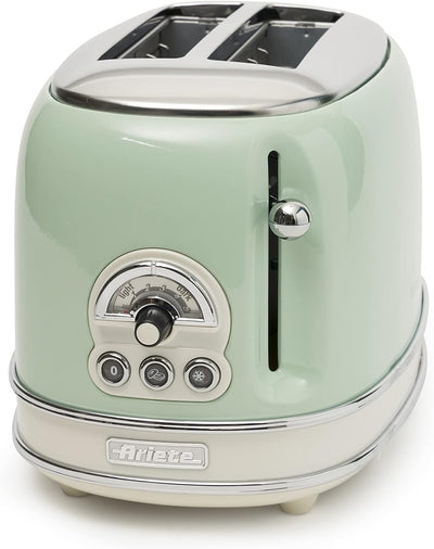 Ariete 155, Design-Toaster für 2 Scheiben, mit Zangen, 6 Toaststufen, 810 W, Creme/Grün & 2868 Vinta