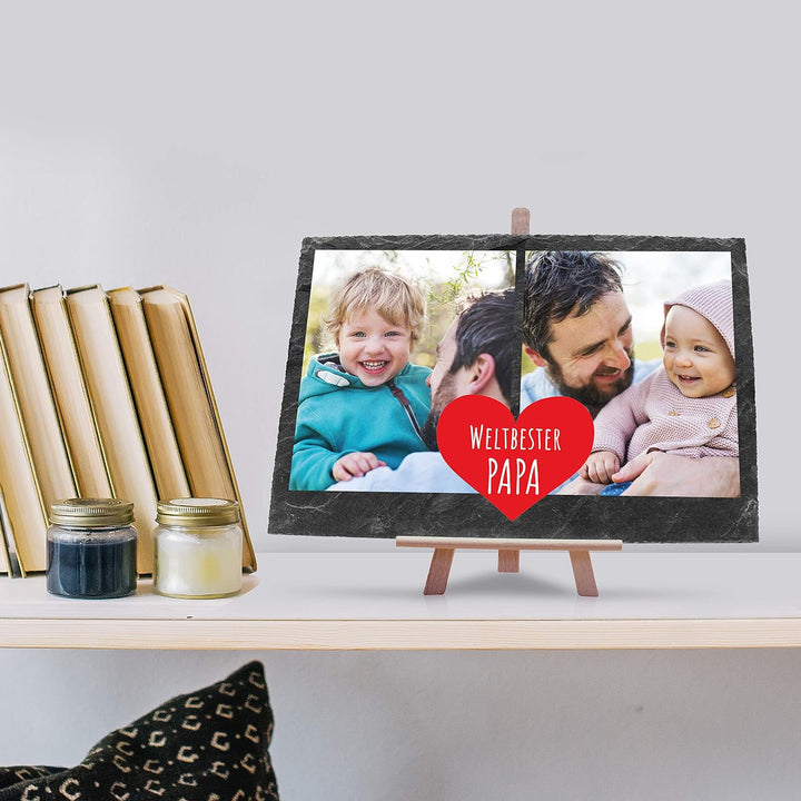 wandmotiv24 Schiefertafel Bester Papa, Personalisiert mit Ihren Farbfotos, Aufstellschild 2 Bilder i