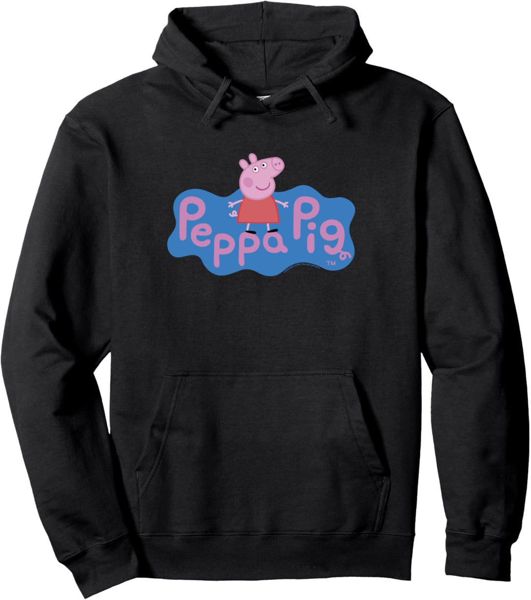 Peppa Pig Pink & Blue Center Title Logo & Icon Pullover Hoodie
