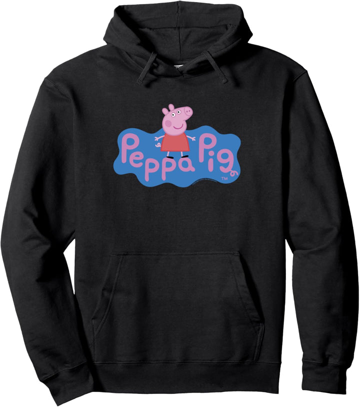 Peppa Pig Pink & Blue Center Title Logo & Icon Pullover Hoodie