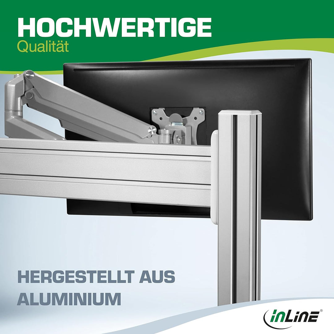 InLine Slatwall – Monitor Halterung lang, Wandhalterung für das Slatwall System, Wand- oder Tischmon