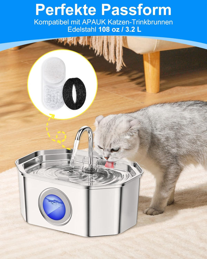 24 Stück Katzenbrunnen Filter für Apauk 3.2L Trinkbrunnen Katze Kabellos, Aktivkohlefilter &amp; Schaumf
